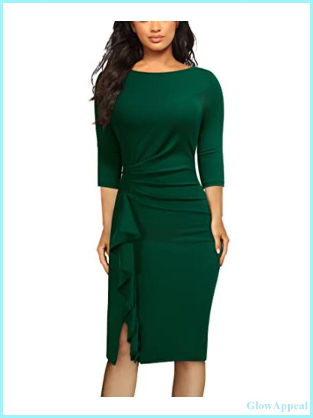 Women's Retro 3/4 Sleeve Ruched Business Pencil Sheath Dress